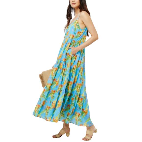 ROLLER RABBIT Dakota Maxi Dress Floral Caprice Blue Sleeveless Cotton Small NWT - Picture 5 of 12